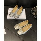 Damen Ballerinas mit schimmerndem Obermaterial und funkelnden Strassverzierungen