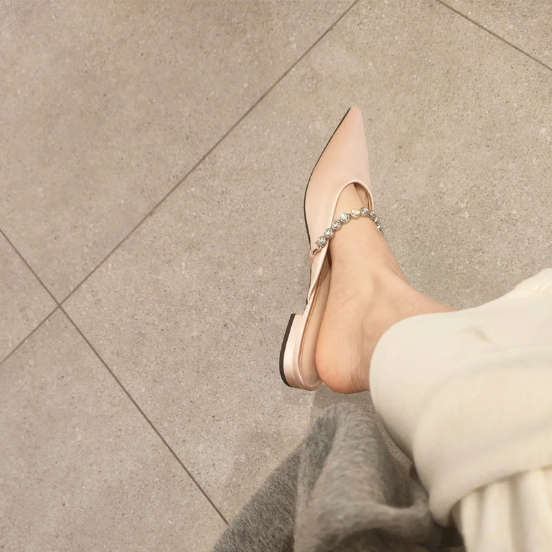 Damen elegante Sling-Ballerinas mit Luxus-Kettenakzent R&B