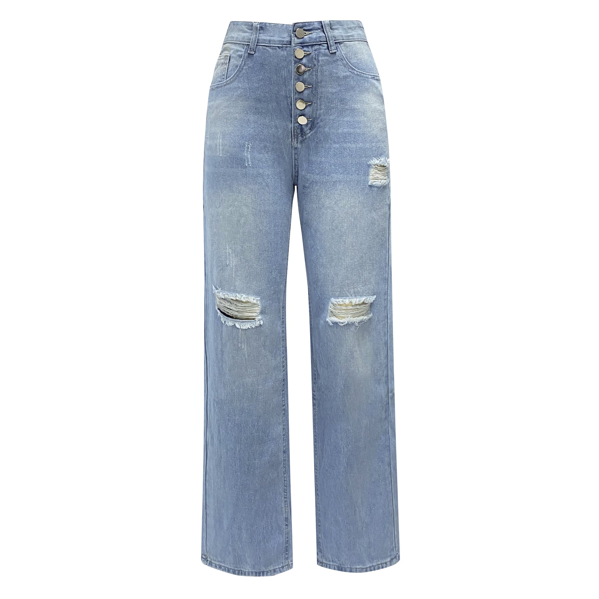 Damen Boyfriend-Jeans mit Knopfleiste und Distressed-Details R&B