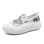 Damen modische Slip-On Sneakers mit glitzerndem Obermaterial und bequemer Sohle R&B