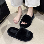 Damen Flauschige Hausschuhe mit breitem Riemen und weichem Innenfutter EB