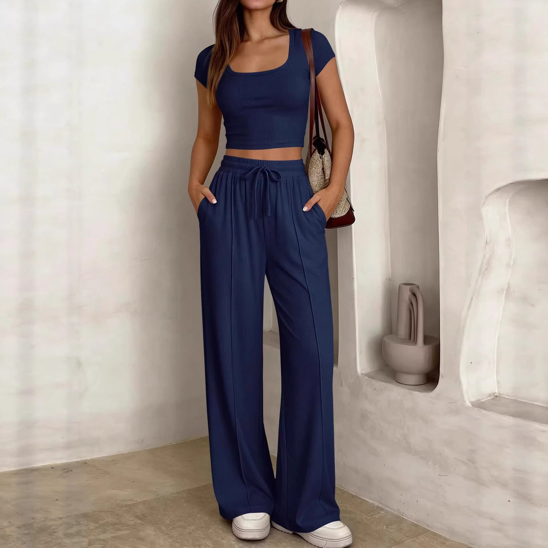 Damen lässiges Cropped-Top und weite Hose Set R&B