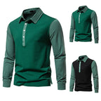 Herren Langarm-Henley-Shirt aus hochwertigem, atmungsaktivem Material mit Kontrastärmeln