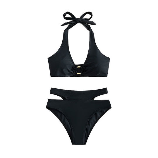 Damen Hochtaillierter Bikini mit Cut-Out-Details und elegantem Ring R&B