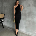 Damen elegantes Wickelkleid mit asymmetrischem Halsausschnitt und figurformendem Design R&B