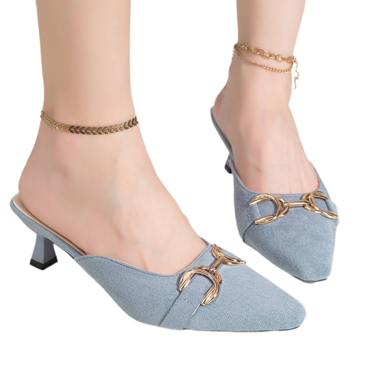Damen elegante Mules mit modischem Metallakzent R&B