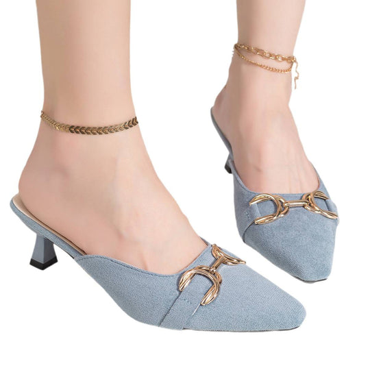 Damen elegante Mules mit modischem Metallakzent R&B