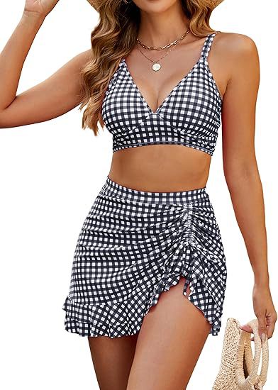 Damen Bikini-Set mit Wickelrock und V-Ausschnitt R&B