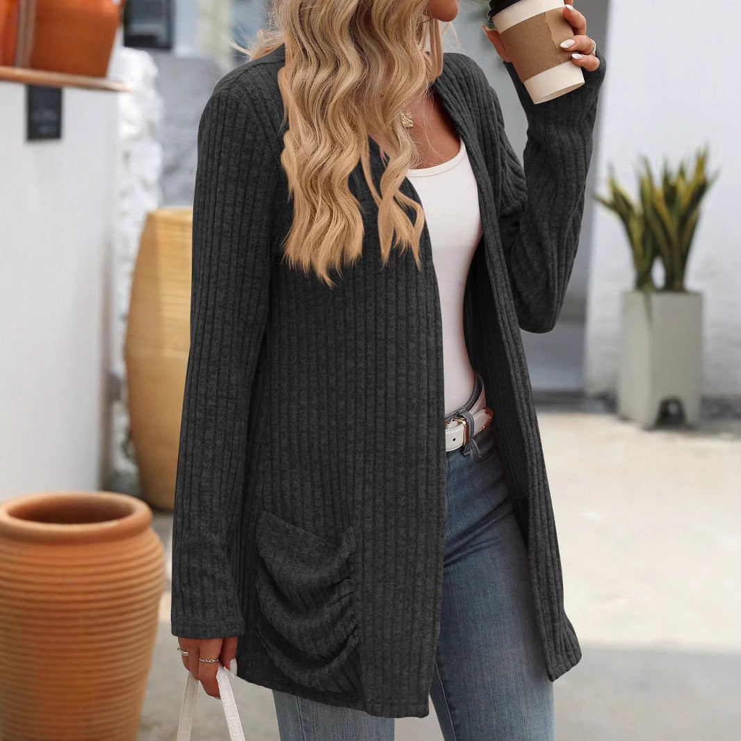 Damen Strickjacke mit elegantem Rippmuster und großzügigen Taschen R&B