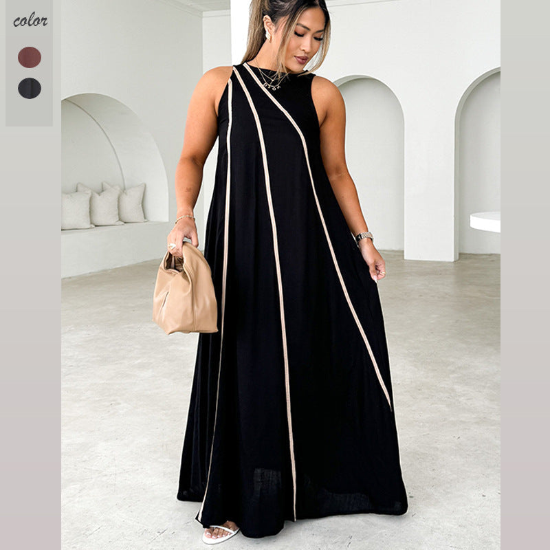 Damen Maxikleid mit elegantem Schnitt und detaillierter Kontrastnaht R&B