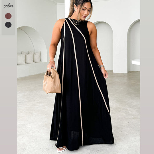 Damen Maxikleid mit elegantem Schnitt und detaillierter Kontrastnaht R&B