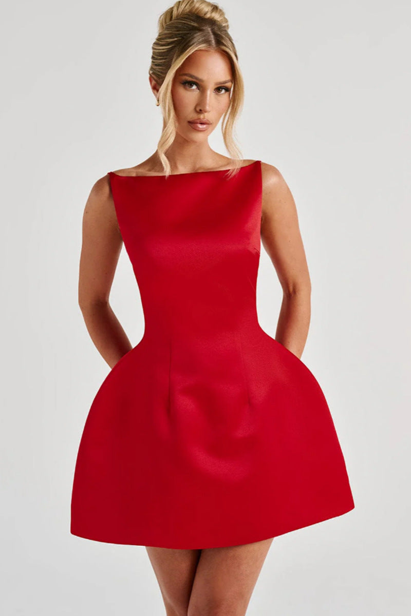 Damen Figurbetontes Cocktailkleid mit elegantem Ausschnitt und schwingendem Rock