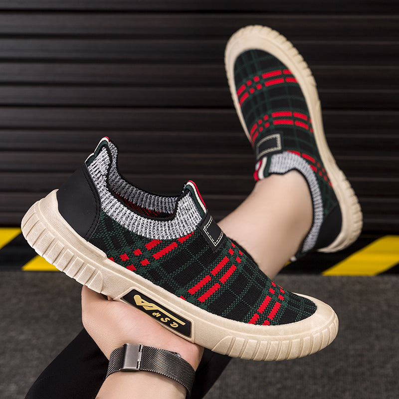 Damen Slip-On Freizeitschuhe mit elastischem Obermaterial und modischem Karomuster R&B