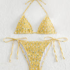 Damen Triangel-Bikini-Set mit floralem Muster und hochwertigen BindR&Bändern R&B