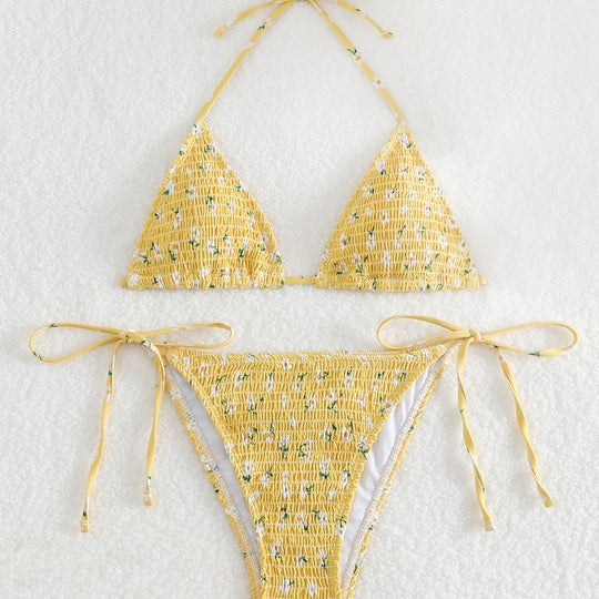 Damen Triangel-Bikini-Set mit floralem Muster und hochwertigen Bindebändern R&B