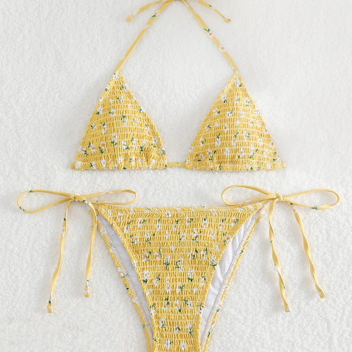 Damen Triangel-Bikini-Set mit floralem Muster und hochwertigen Bindebändern R&B