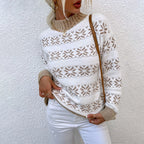 Damen Strickpullover mit Wintermotiv und hochgeschlossenem Kragen