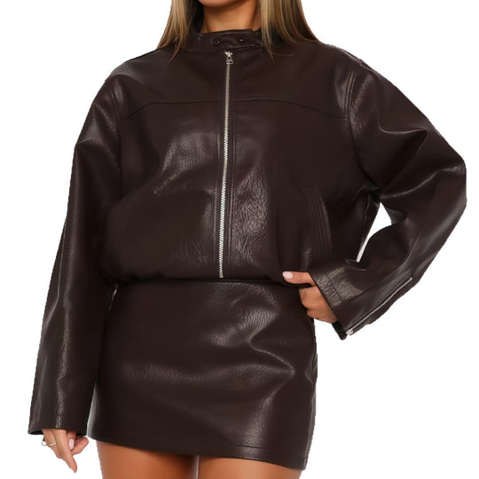 Damen lässige und stilvolle Kunstlederjacke R&B