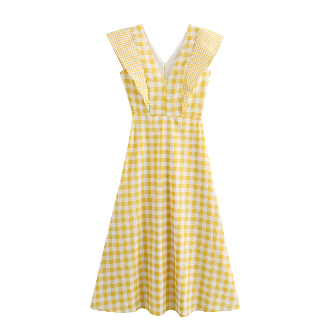 Damen Maxikleid mit V-Ausschnitt und modernen Rüschendetails R&B
