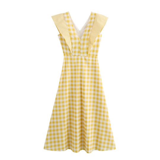 Damen Maxikleid mit V-Ausschnitt und modernen Rüschendetails R&B