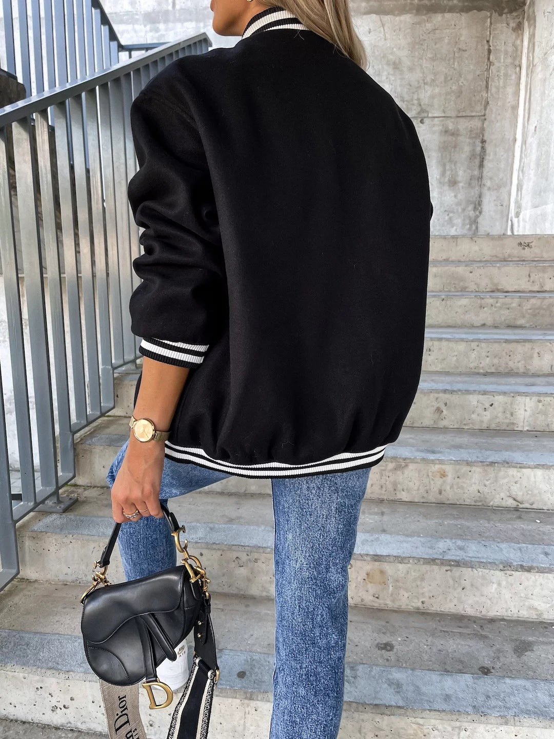 R&B | Taschen Kontrast Baseball Wolljacke