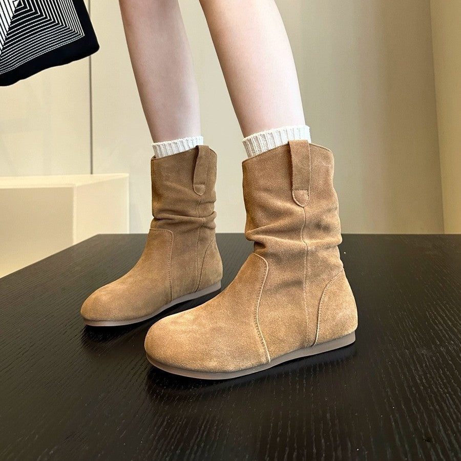 Damen modische Stiefel aus weichem Wildleder mit flexiblem Falten-Design R&B
