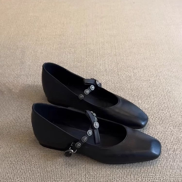 Damen elegante Ballerinas mit modischem Riemendetail und komfortablem Absatz