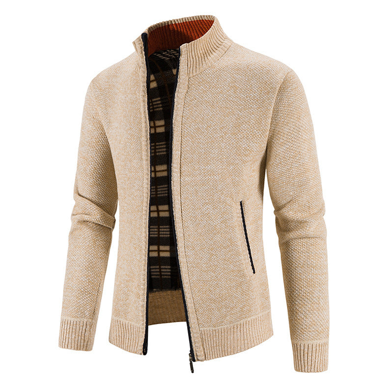 Herren Strickjacke mit modernem Stehkragen und praktischen Taschen R&B