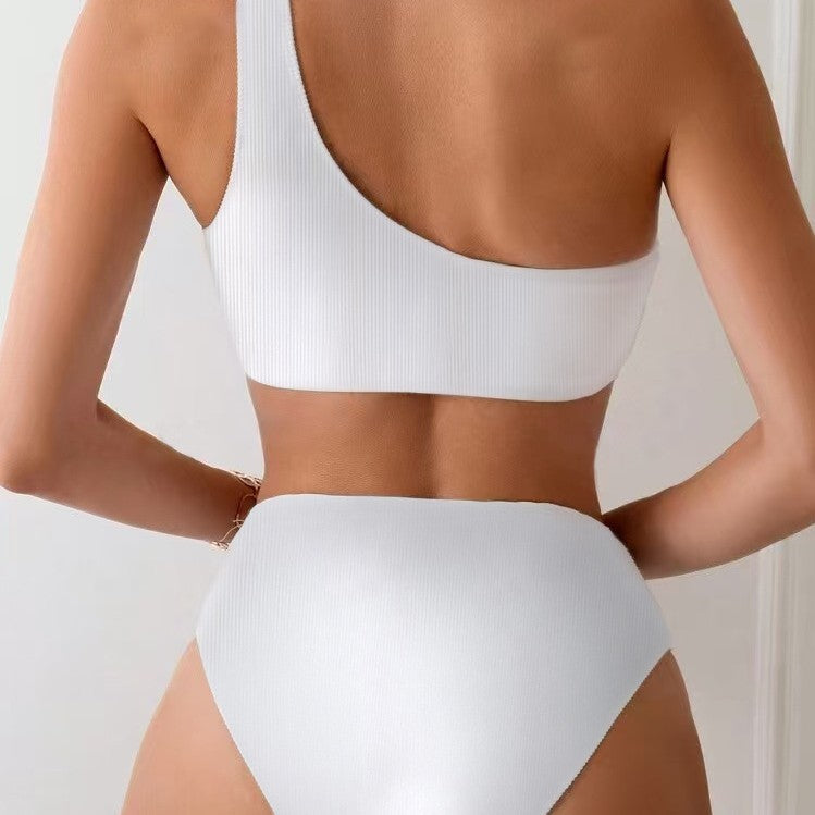 Damen Bikini-Set mit asymmetrischem Trägerschnitt und elegantem Ringdetail R&B