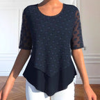 Damen nan Tüllbluse mit bestickten Punkten, halbtransparenten Ärmeln und asymmetrischem Stufensaum R&B