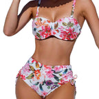 Damen Blumiger Balconette-Bikini mit Hohem Bund R&B