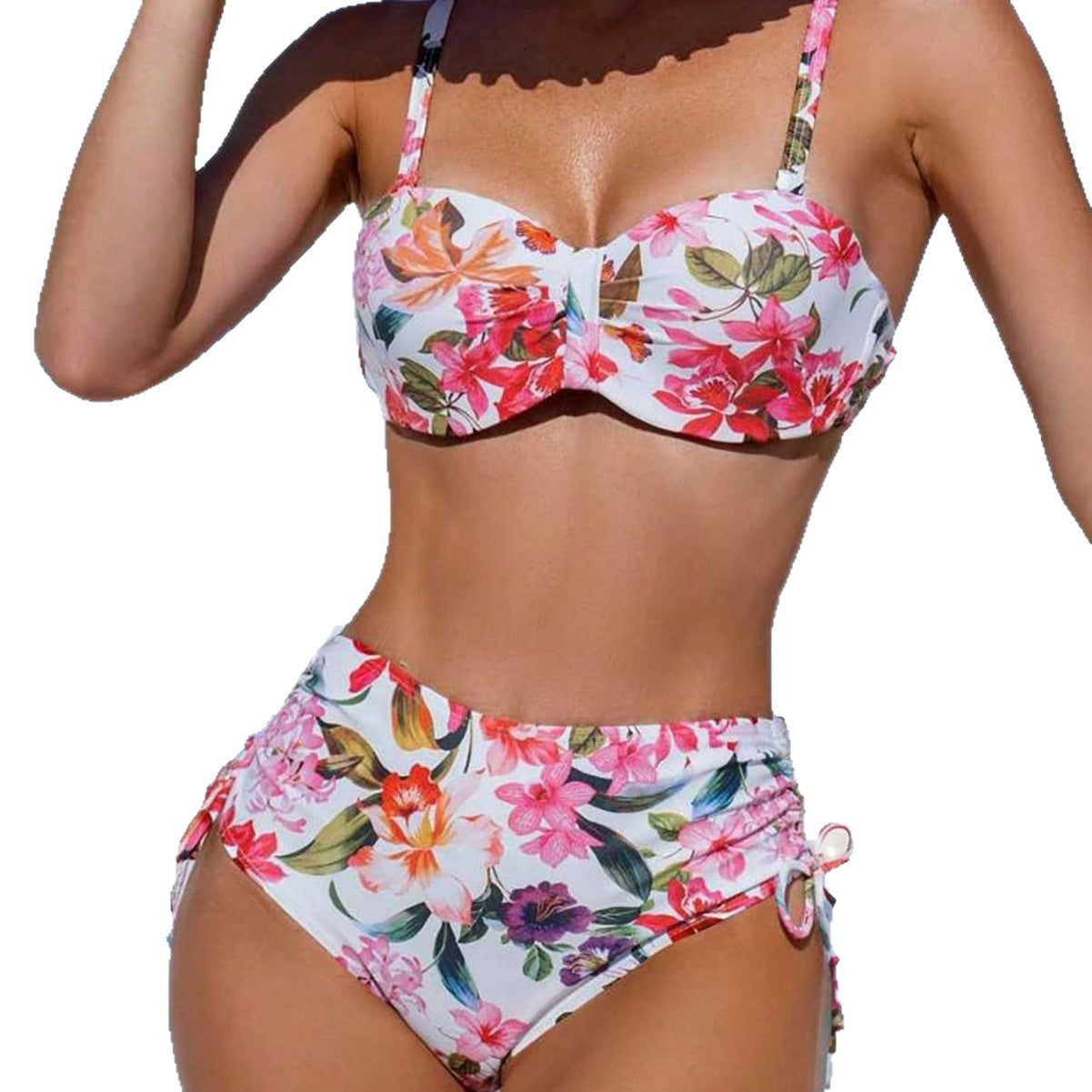 Damen Blumiger Balconette-Bikini mit Hohem Bund R&B