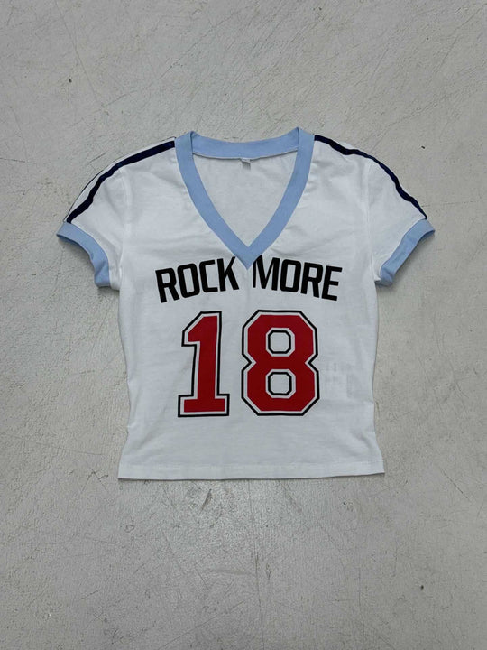 Damen modisches V-Ausschnitt T-Shirt mit dekorativem Schriftzug R&B