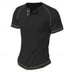 Herren Kurzarm-Henley-T-Shirt mit strukturierter Oberfläche und praktischer Knopfleiste R&B