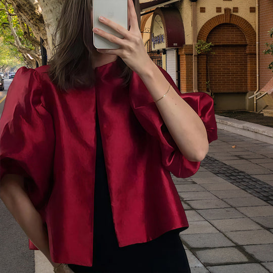 Damen Elegantes Midikleid mit strukturiertem Oberteil und voluminösen Ärmeln R&B