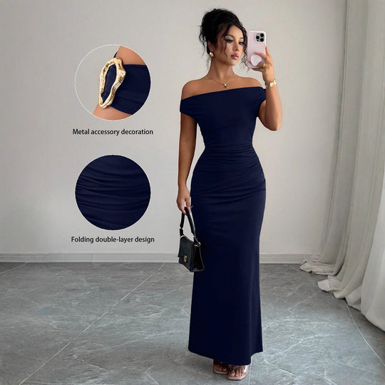 Damen Wickelmaxikleid mit schmalem Schnitt und auffälligen Details R&B