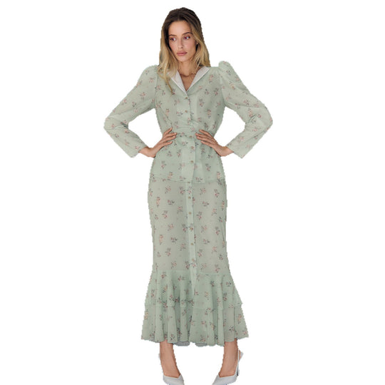 Damen Blütenmuster Maxikleid mit Puffärmeln R&B