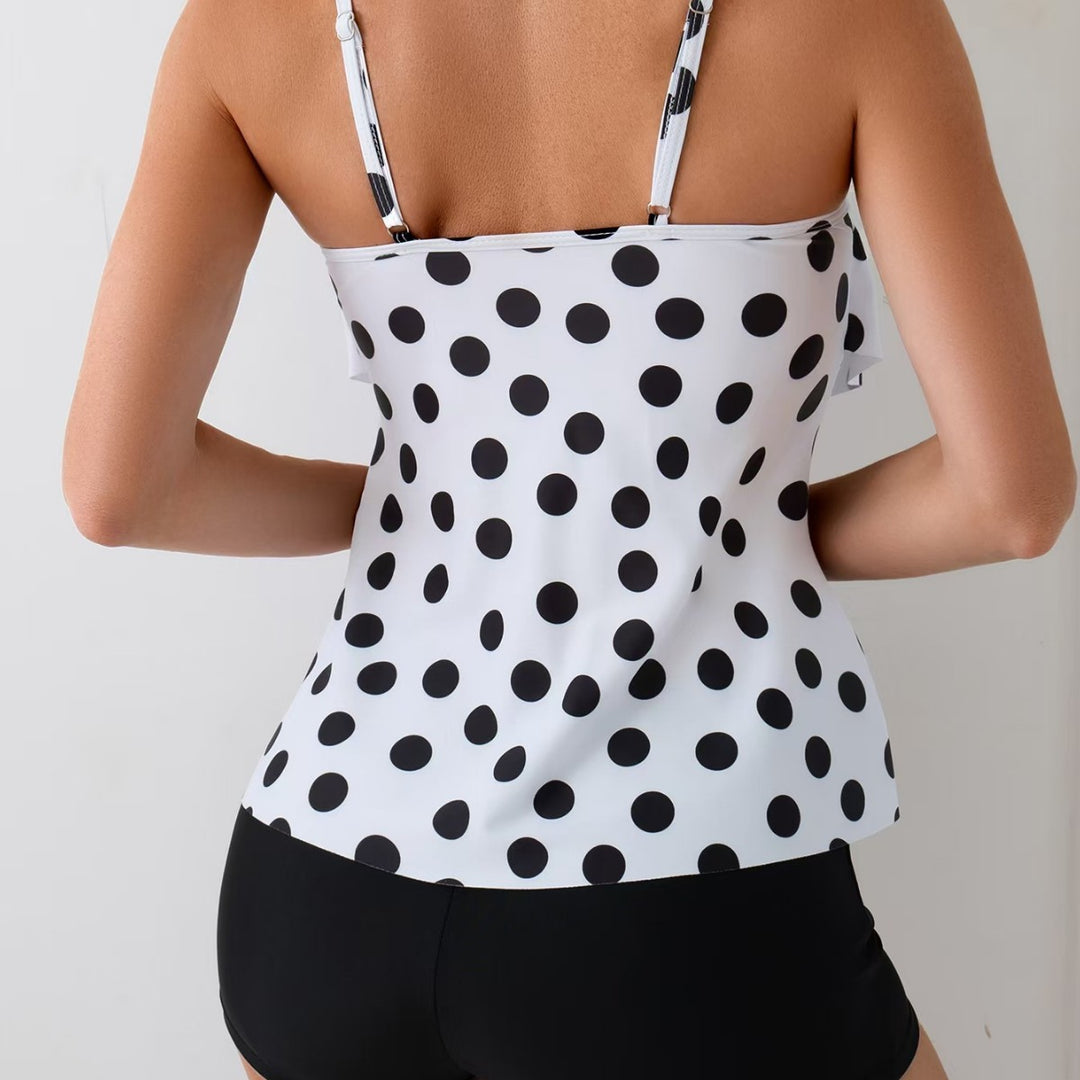 Damen Tankini-Set mit schickem Polka-Dot-Oberteil und bequemen Shorts R&B