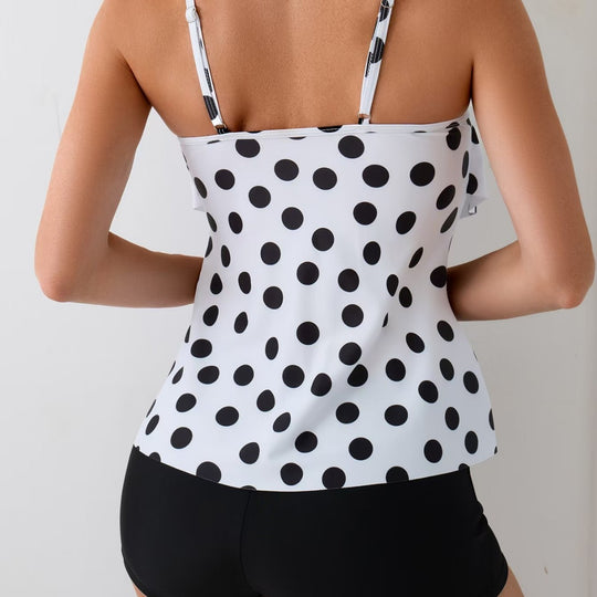 Damen Tankini-Set mit schickem Polka-Dot-Oberteil und bequemen Shorts R&B