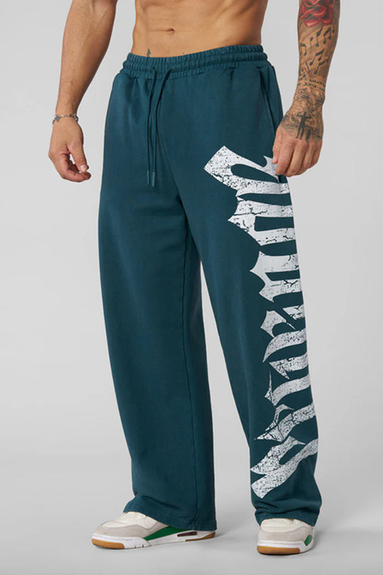 Herren nan weite Sweathose aus angerautem Fleece mit seitlichem Vintage-Print und Kordelbund R&B