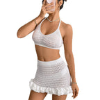 Damen gehäkeltes Crop-Top und Rock Set R&B
