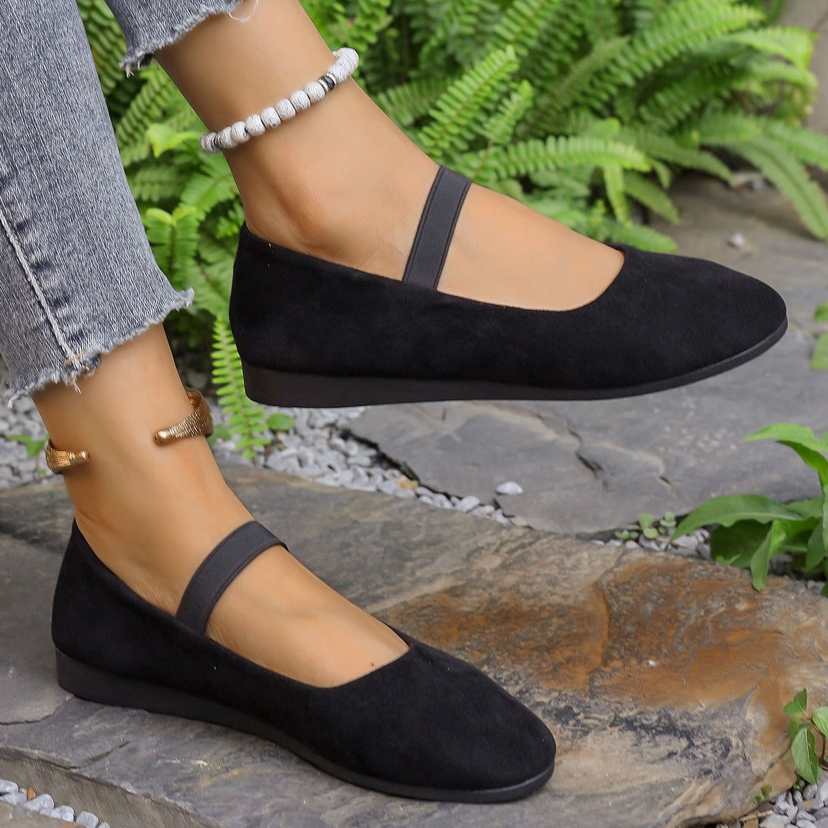 Damen Ballerinas mit verstellbarem Riemen und komfortablem Fußbett R&B