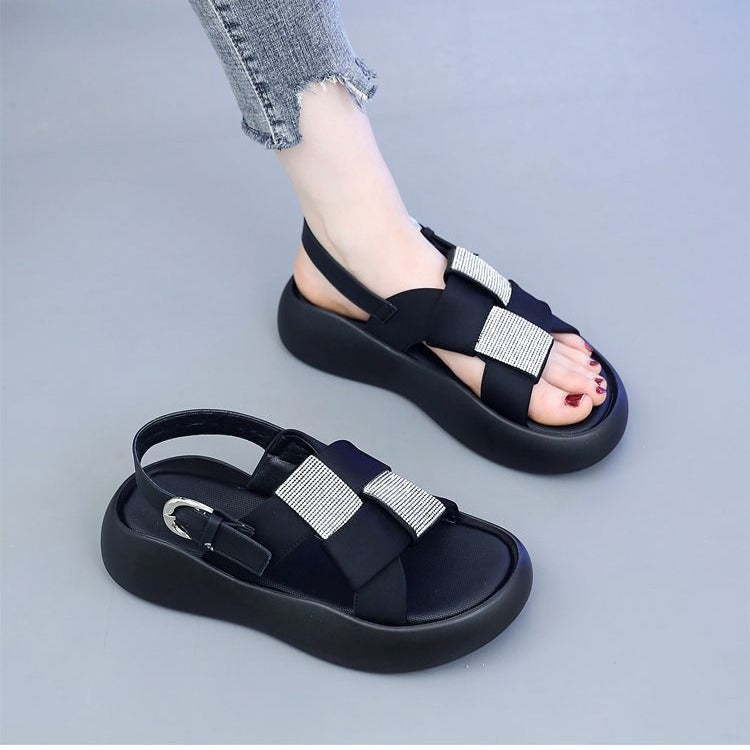 Damen Komfortable Sandalen mit modischen Strass-Akzenten