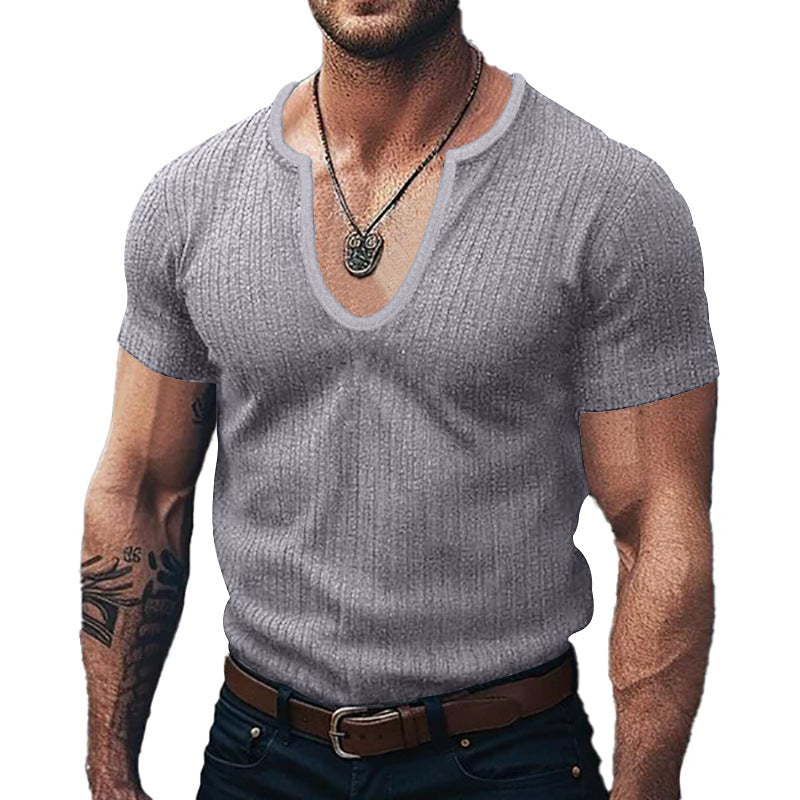 Herren Ribbed V-Ausschnitt T-Shirt R&B