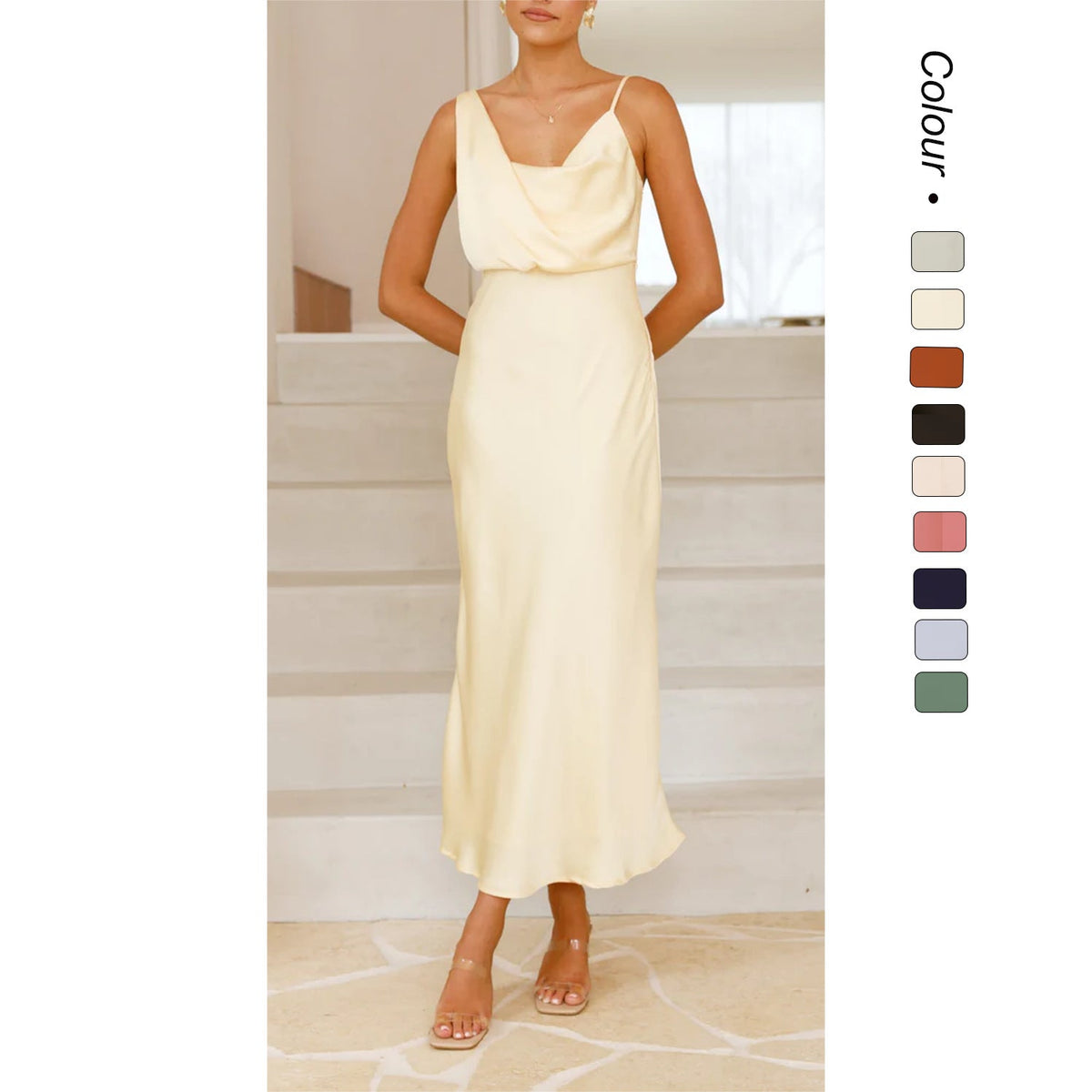 Damen Elegantes Maxikleid mit drapiertem Oberteil und schmaler Silhouette EB