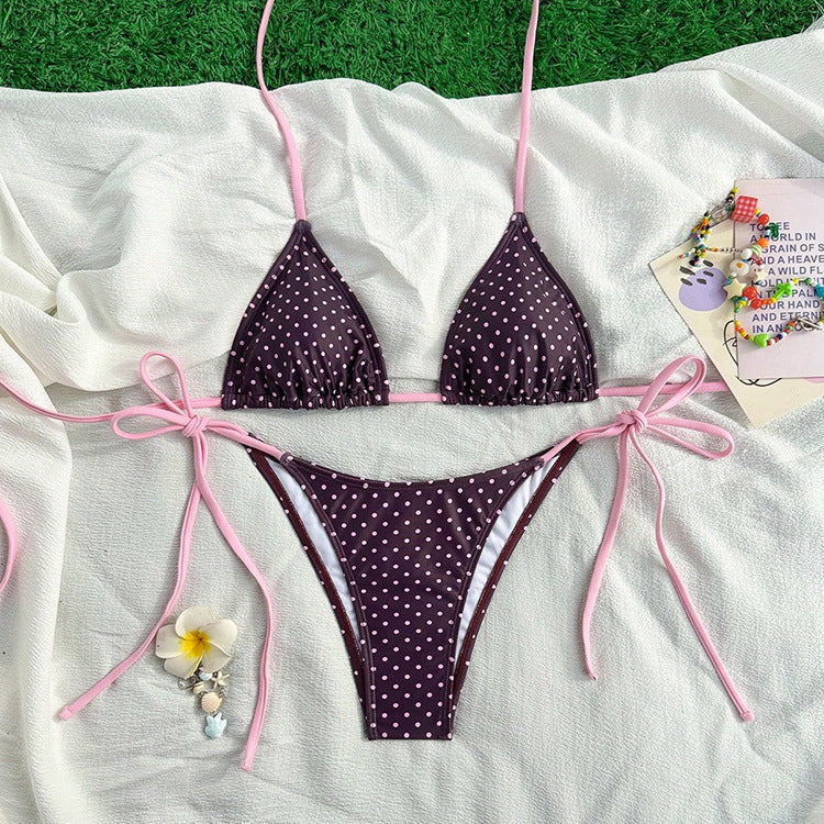 Damen Triangel-Bikini mit modischem Punkten-Design und verstellbaren BindR&Bändern R&B