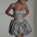 Damen glamouröses Partykleid mit schimmerndem Oberteil und voluminösem Rock R&B