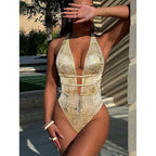 Damen Einteiliger Badeanzug mit raffinierten Cut-Outs und elegantem Gold-Design