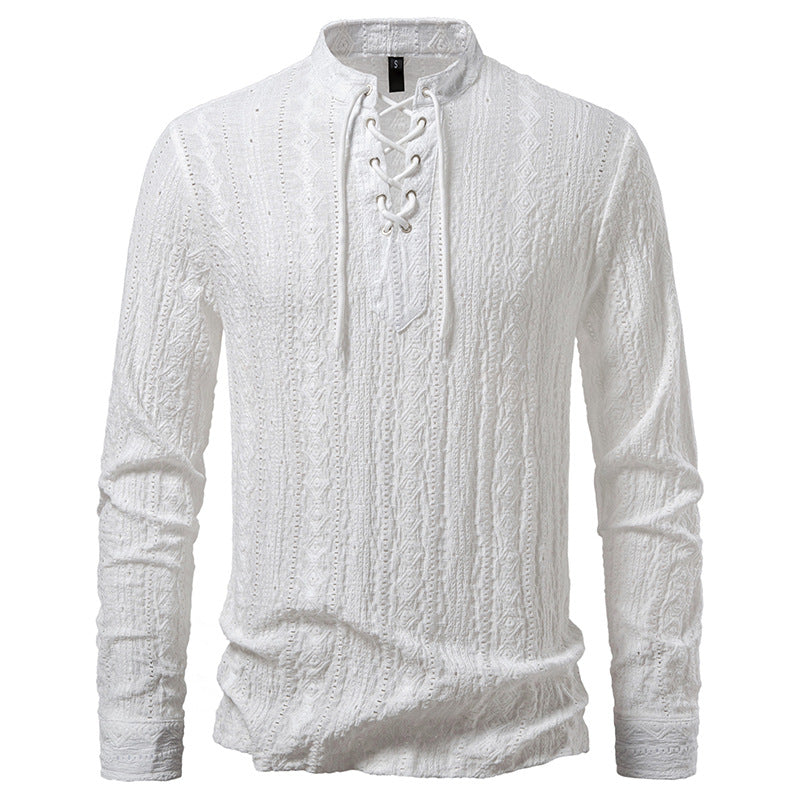 Herren Langärmliges Shirt mit kreativem Schnürdesign R&B