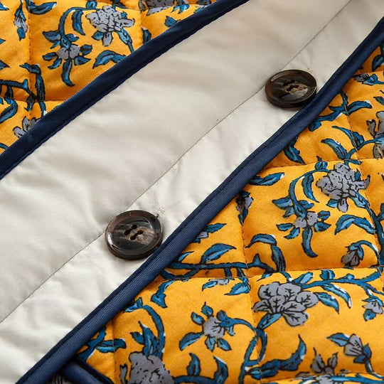 Damen außergewöhnliche Steppjacke mit floralen Mustern und praktischen Taschen R&B